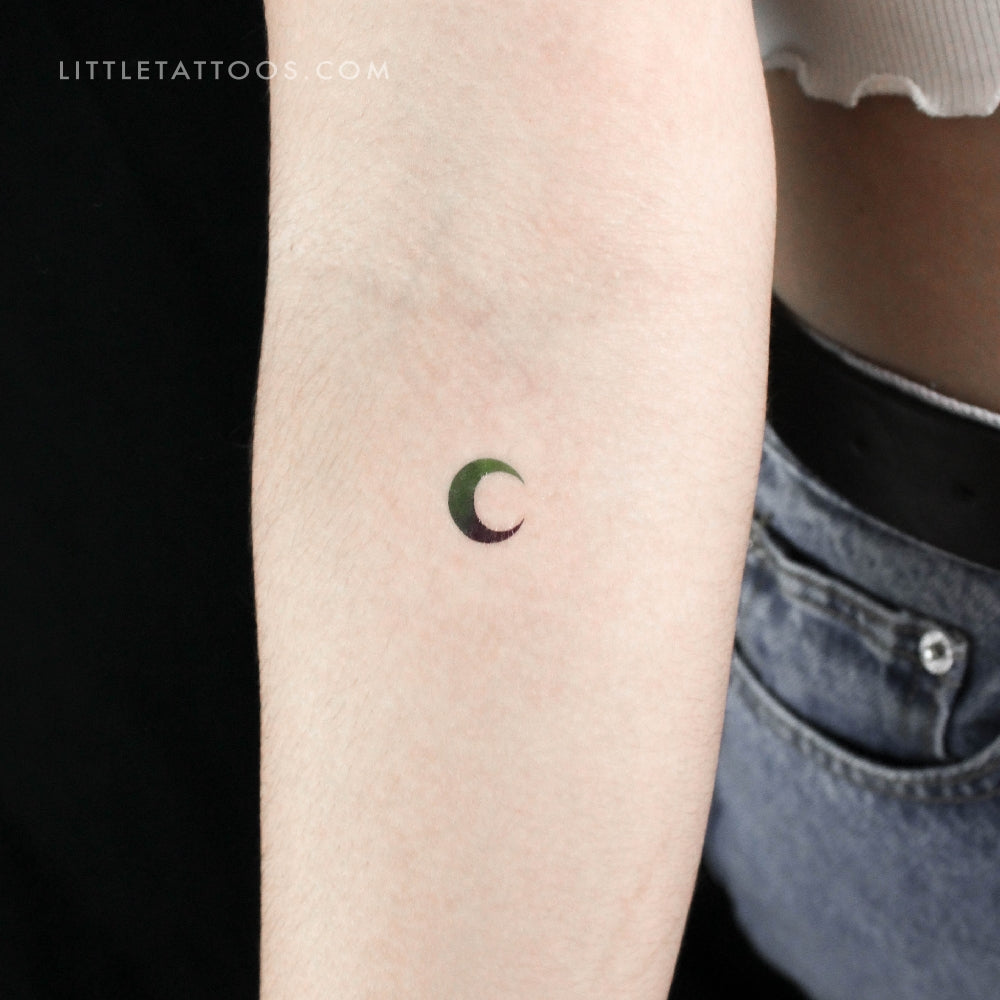 Blue And Green Crescent Moon Temporary Tattoo - Set of 3