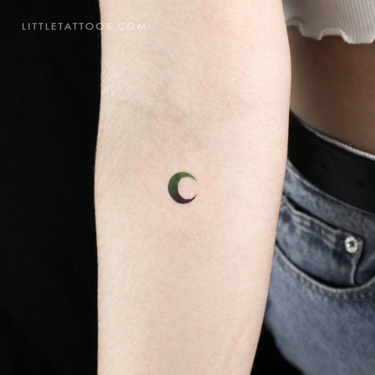 Blue And Green Crescent Moon Temporary Tattoo - Set of 3