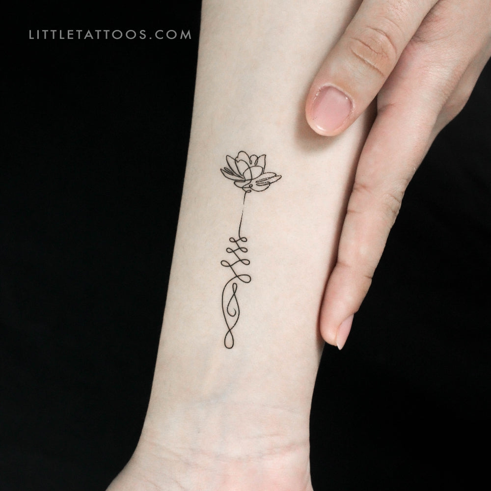 One Line Unalome Lotus Temporary Tattoo - Set of 3