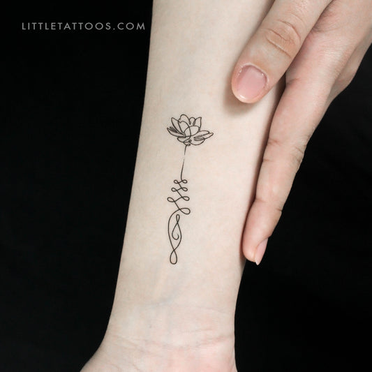 One Line Unalome Lotus Temporary Tattoo - Set of 3