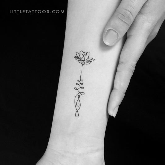 One Line Unalome Lotus Temporary Tattoo - Set of 3