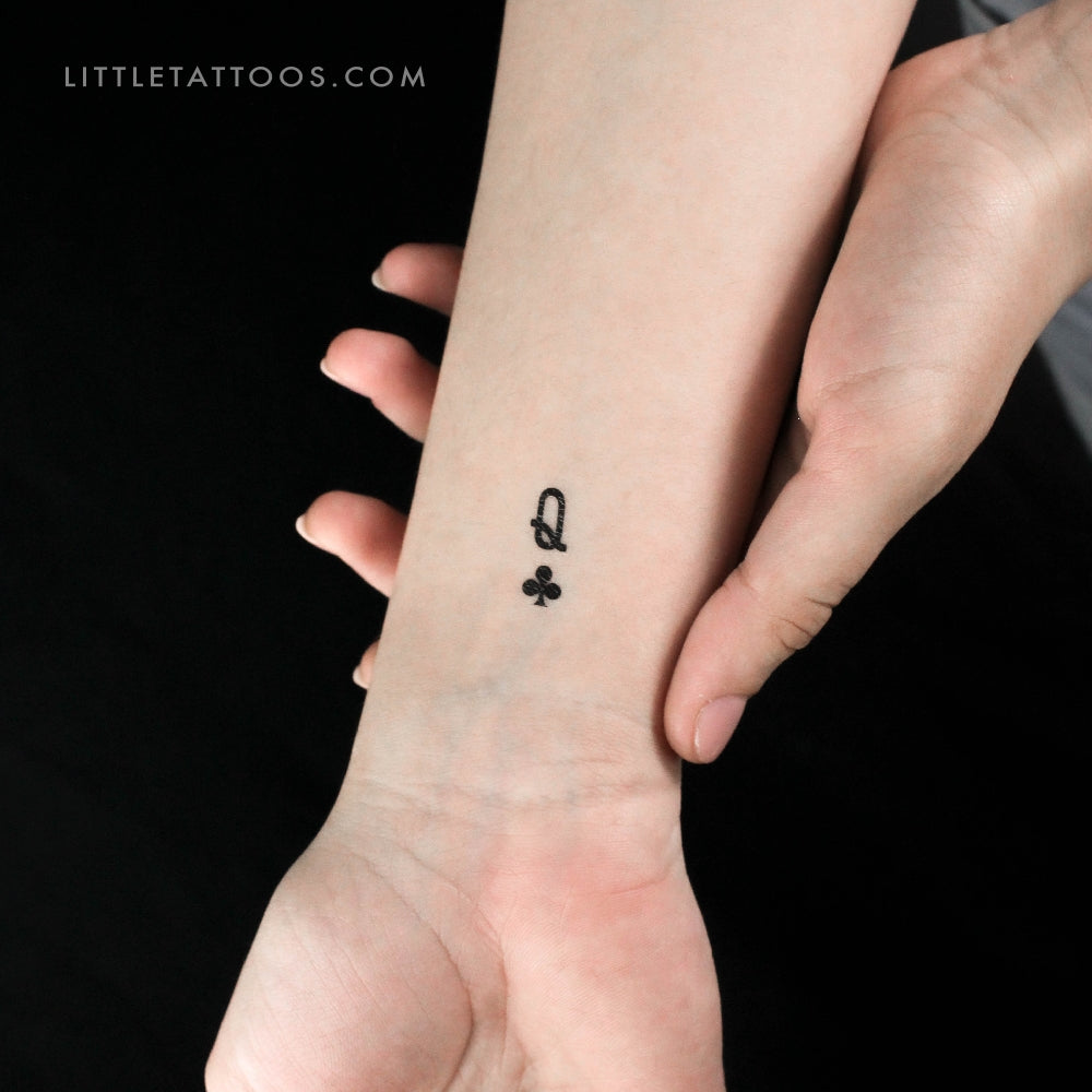 Queen Of Clubs Temporary Tattoo - Set of 3