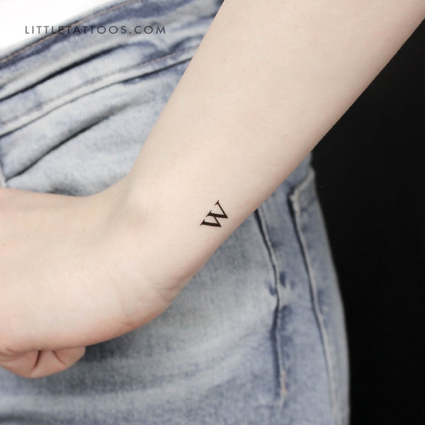 W Uppercase Serif Letter Temporary Tattoo - Set of 3