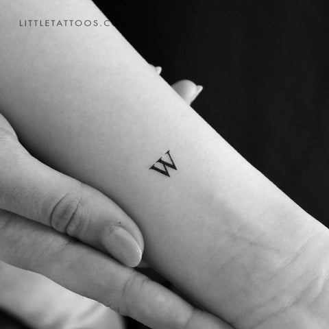 W Uppercase Serif Letter Temporary Tattoo - Set of 3