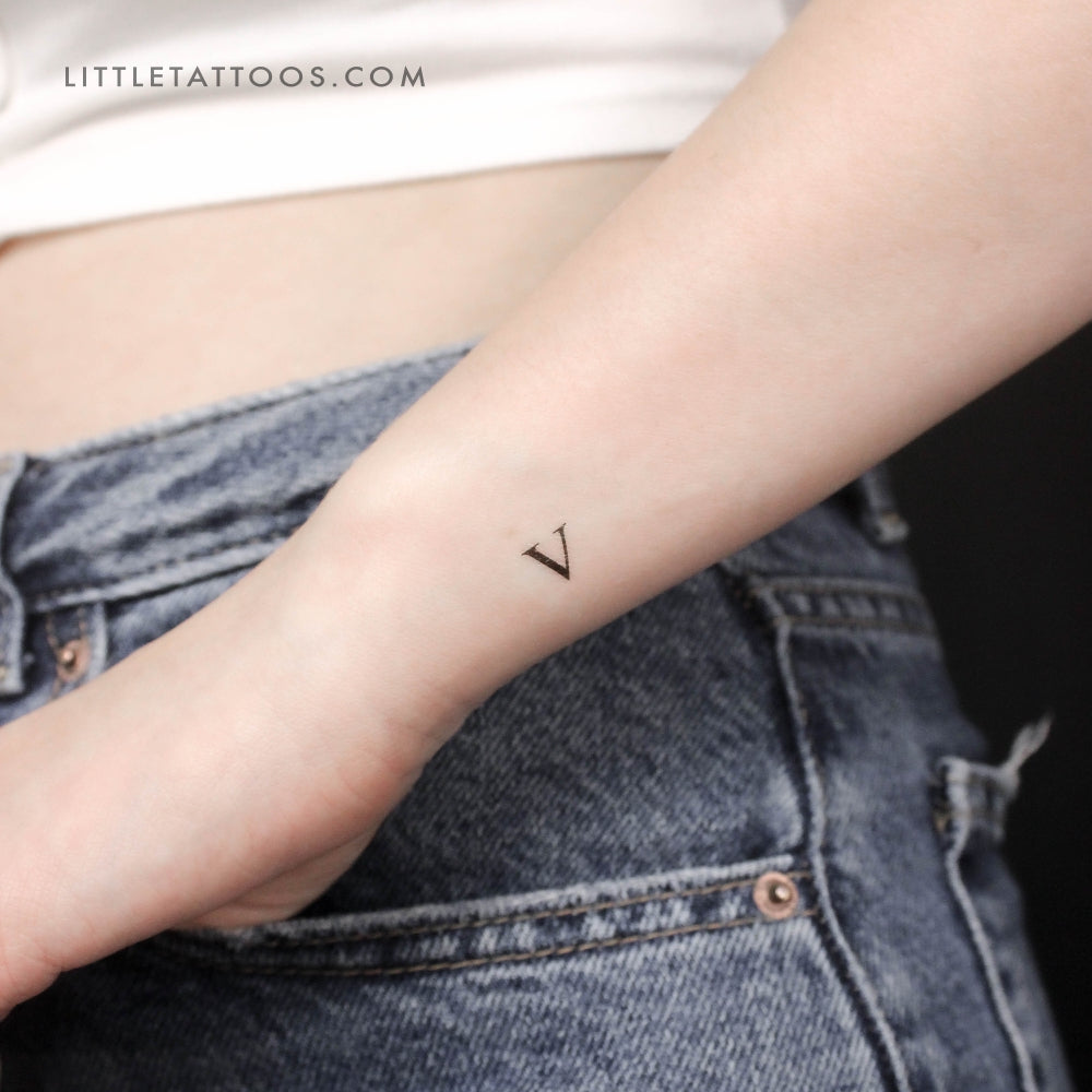 V Uppercase Serif Letter Temporary Tattoo - Set of 3