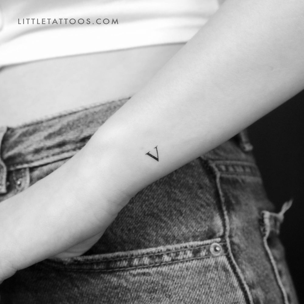 V Uppercase Serif Letter Temporary Tattoo - Set of 3