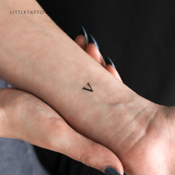 V Uppercase Serif Letter Temporary Tattoo - Set of 3