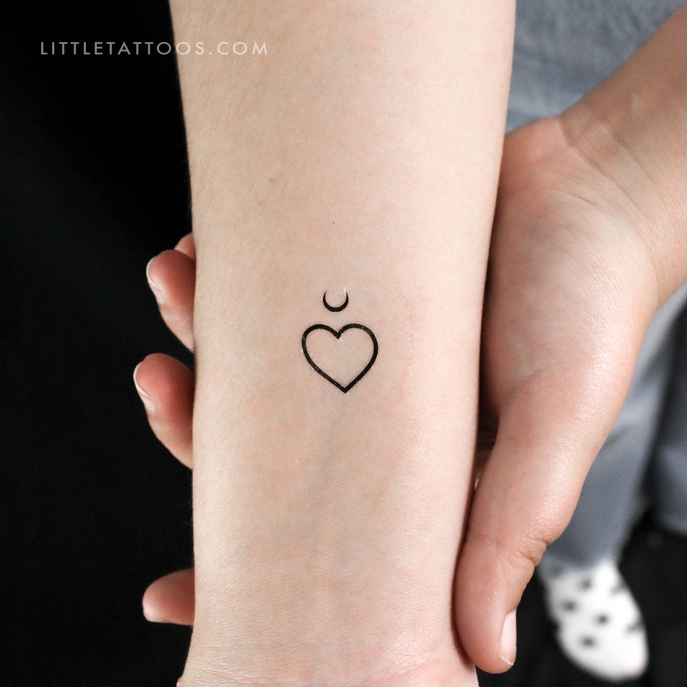 Tatuaje temporal de corazón y luna - Juego de 3