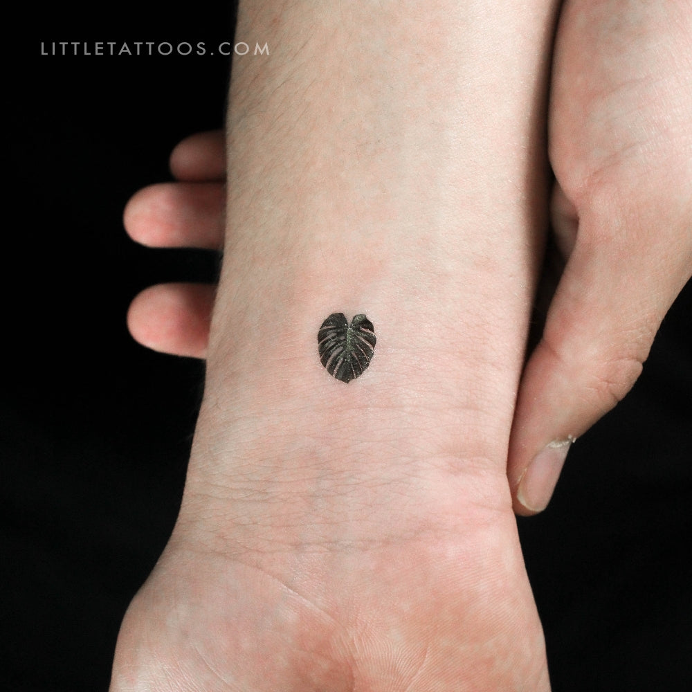 Tatuaje temporal de hoja de monstera diminuta (juego de 3)