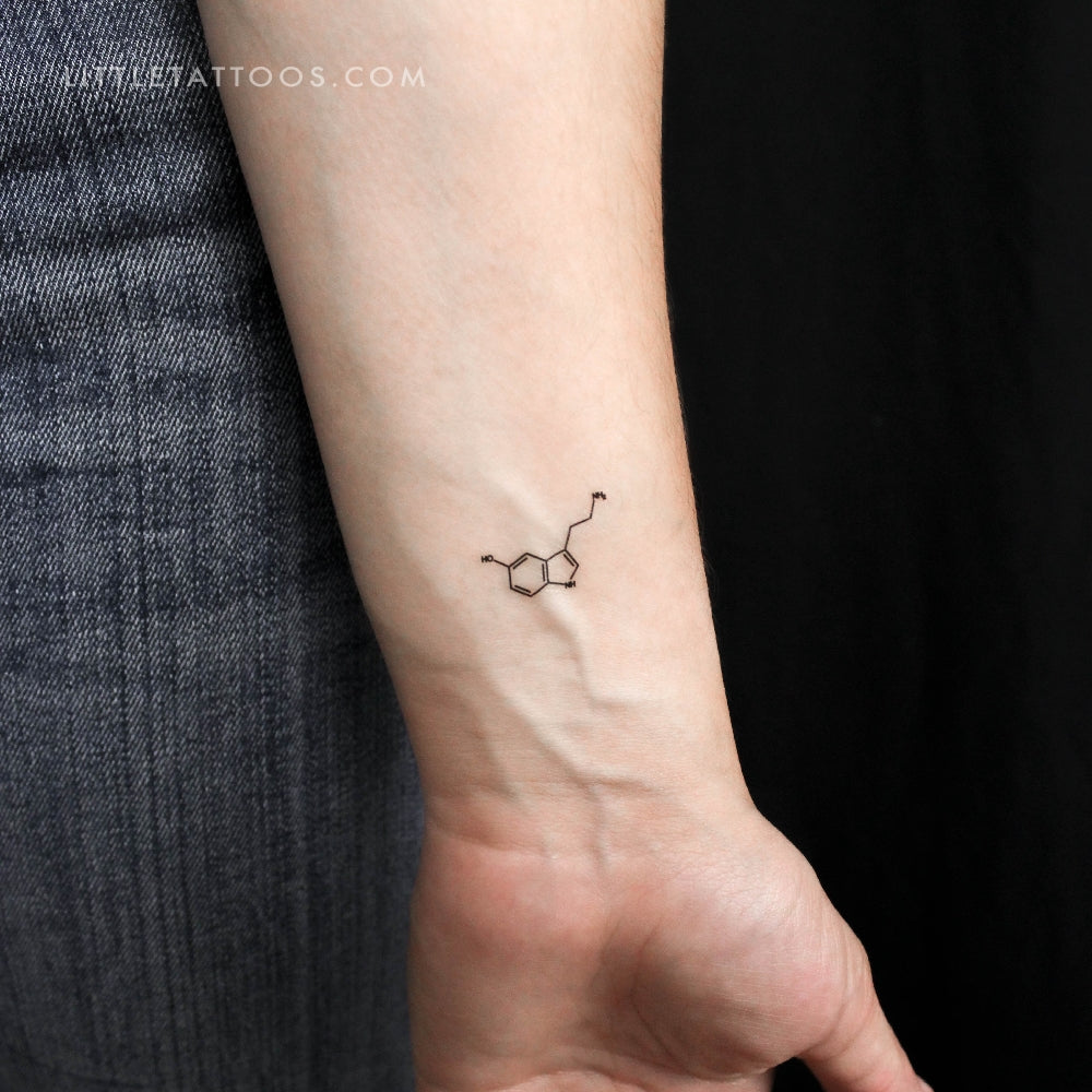 Tatuaje temporal pequeño de la estructura química de la serotonina (juego de 3)