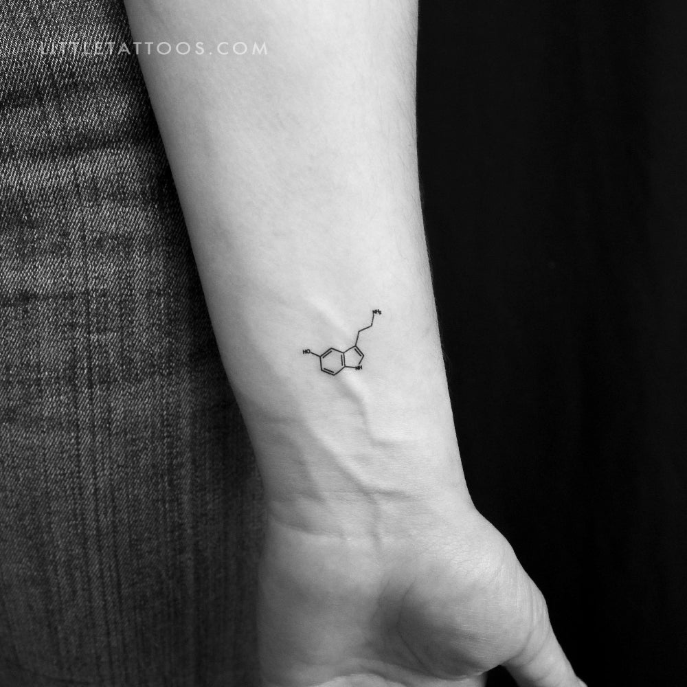 Tatuaje temporal pequeño de la estructura química de la serotonina (juego de 3)