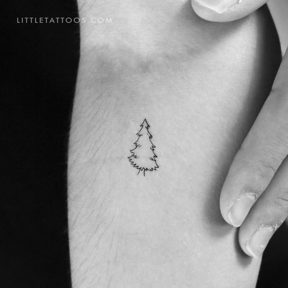 Fine Line Pine Tree Temporary Tattoo - Set of 3