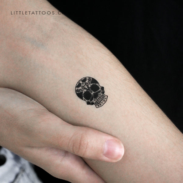 Small Black Sugar Skull Temporary Tattoo - Set of 3