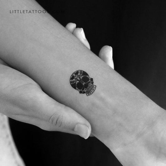 Tatuaje temporal pequeño de calavera de azúcar negra (juego de 3)