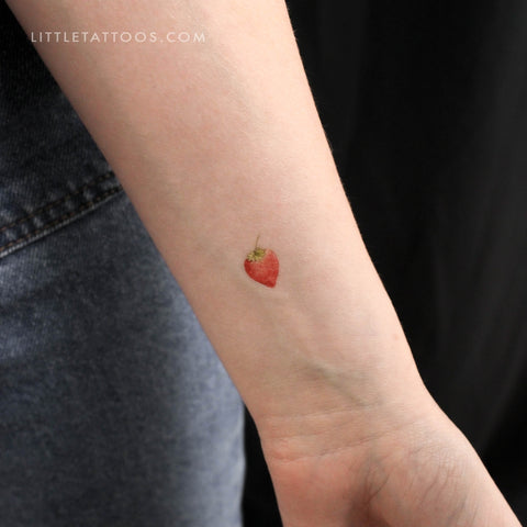 Watercolor Strawberry Temporary Tattoo - Set of 3