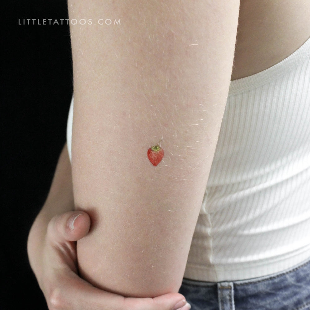 Watercolor Strawberry Temporary Tattoo - Set of 3