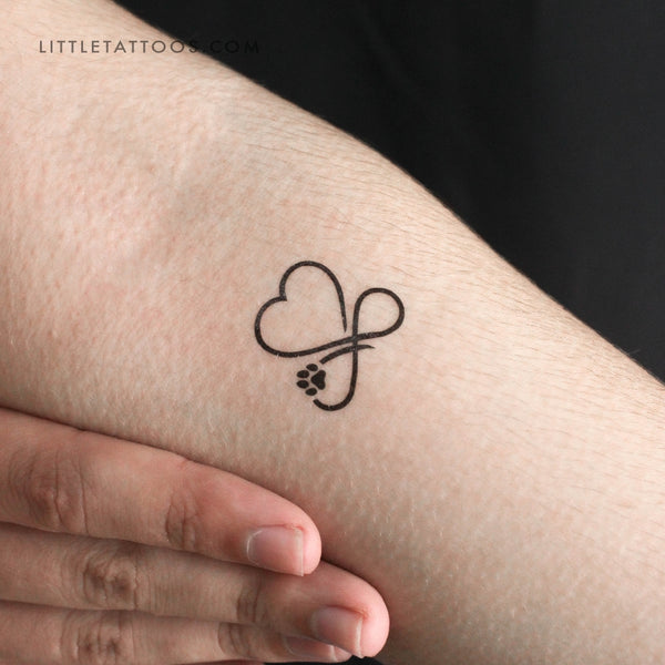 Infinity Heart And Dog Paw Print Temporary Tattoo - Set of 3