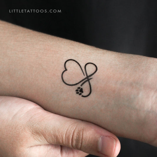 Tatuaje temporal de corazón infinito y huella de perro (juego de 3)