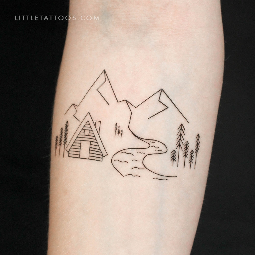 Mountain Cabin Temporary Tattoo by Cagri Durmaz - Set of 3