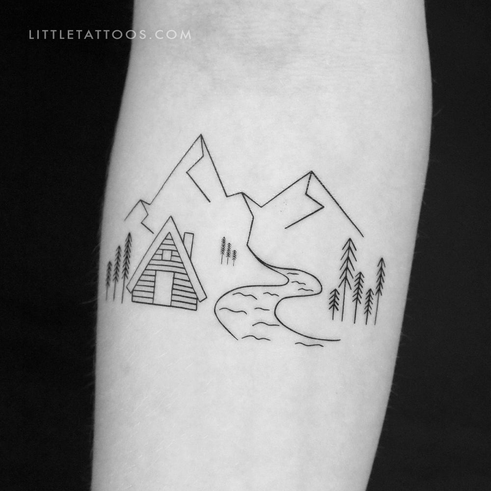 Mountain Cabin Temporary Tattoo by Cagri Durmaz - Set of 3