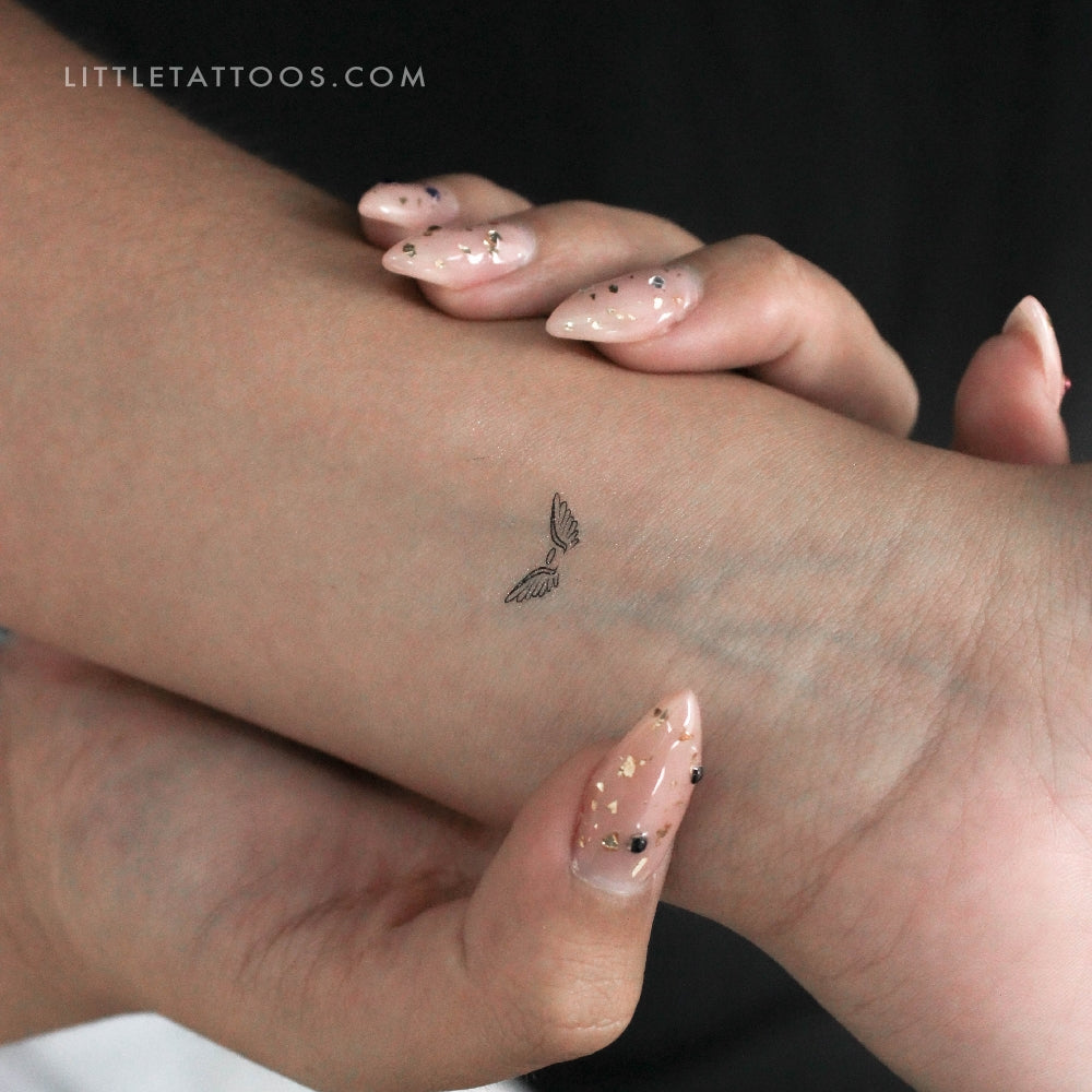 Tiny Angel Wings And Halo Temporary Tattoo - Set of 3