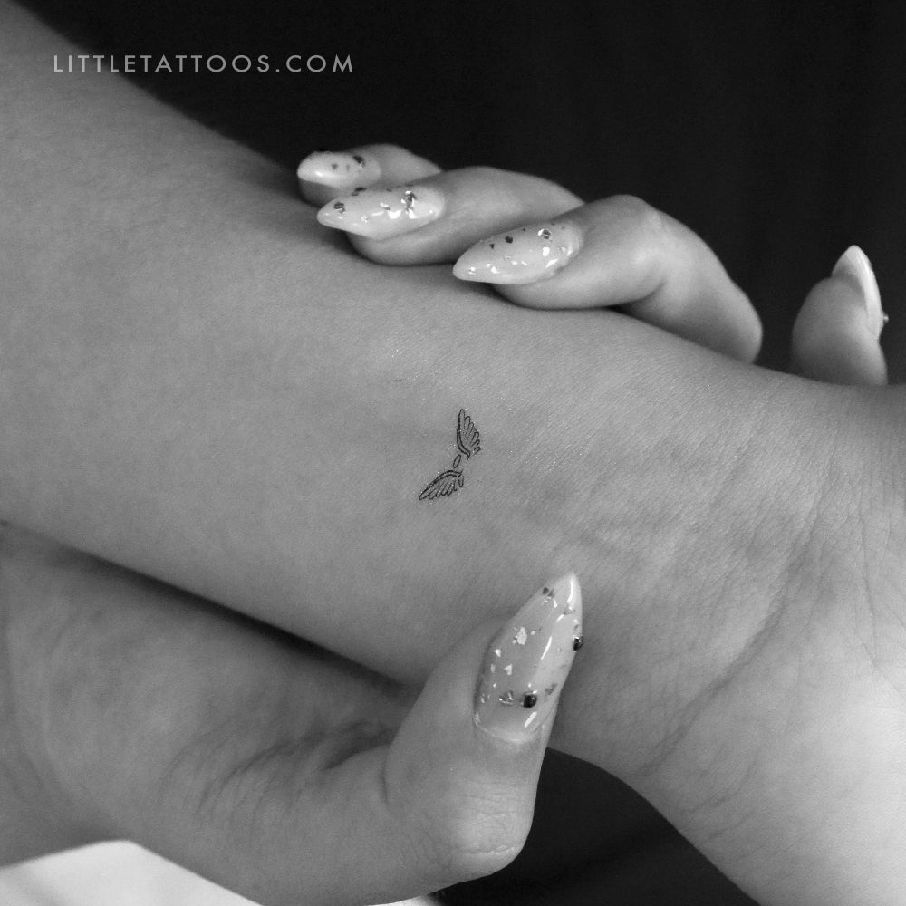 Tiny Angel Wings And Halo Temporary Tattoo Set of 3 Little Tattoos