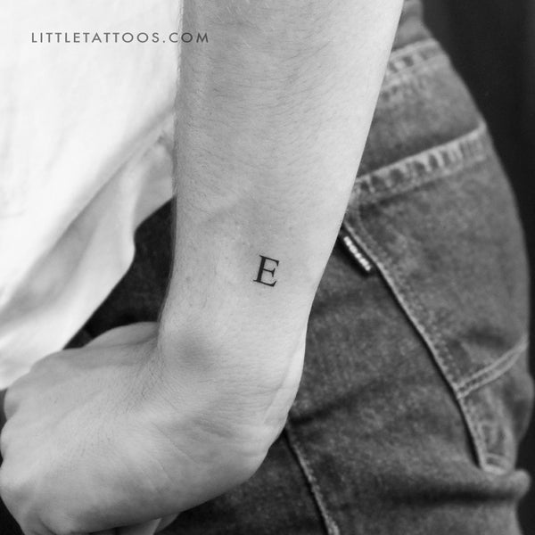 E Uppercase Serif Letter Temporary Tattoo - Set of 3