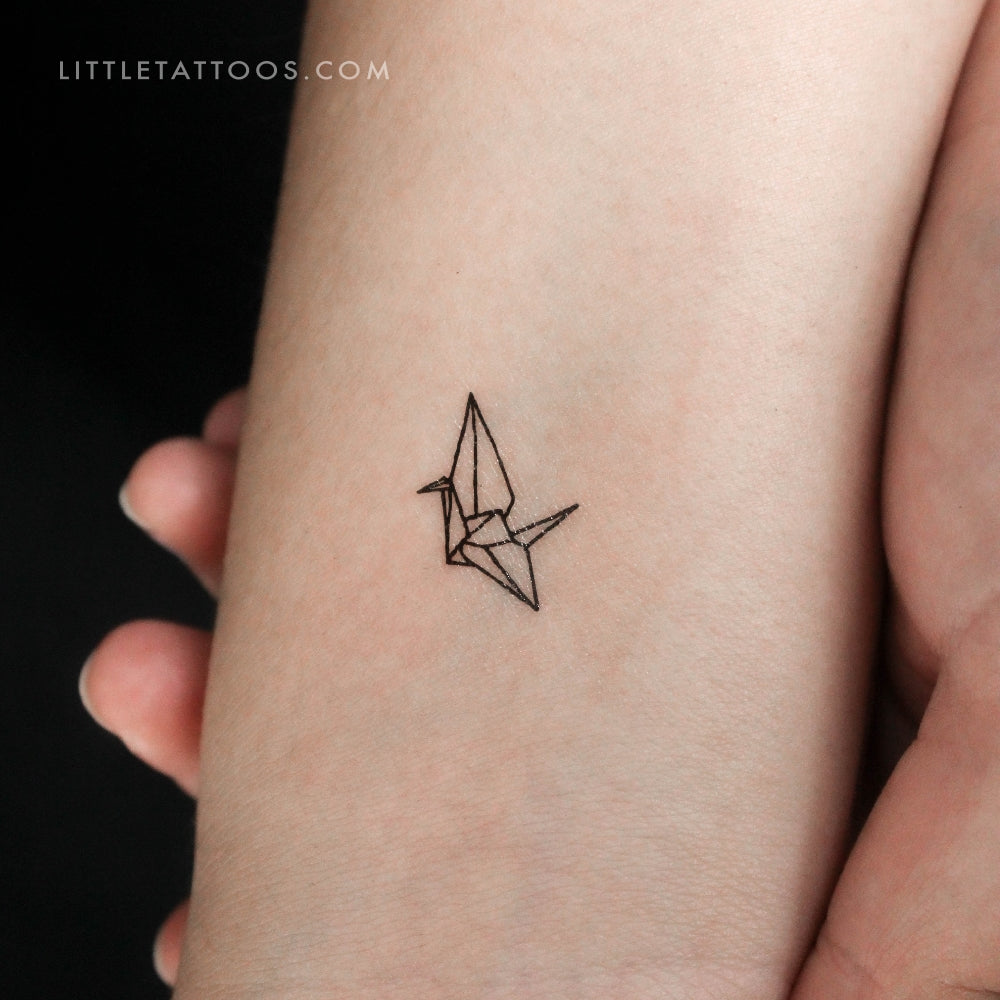 Tatuaje temporal de grulla de origami diminuta (juego de 3)
