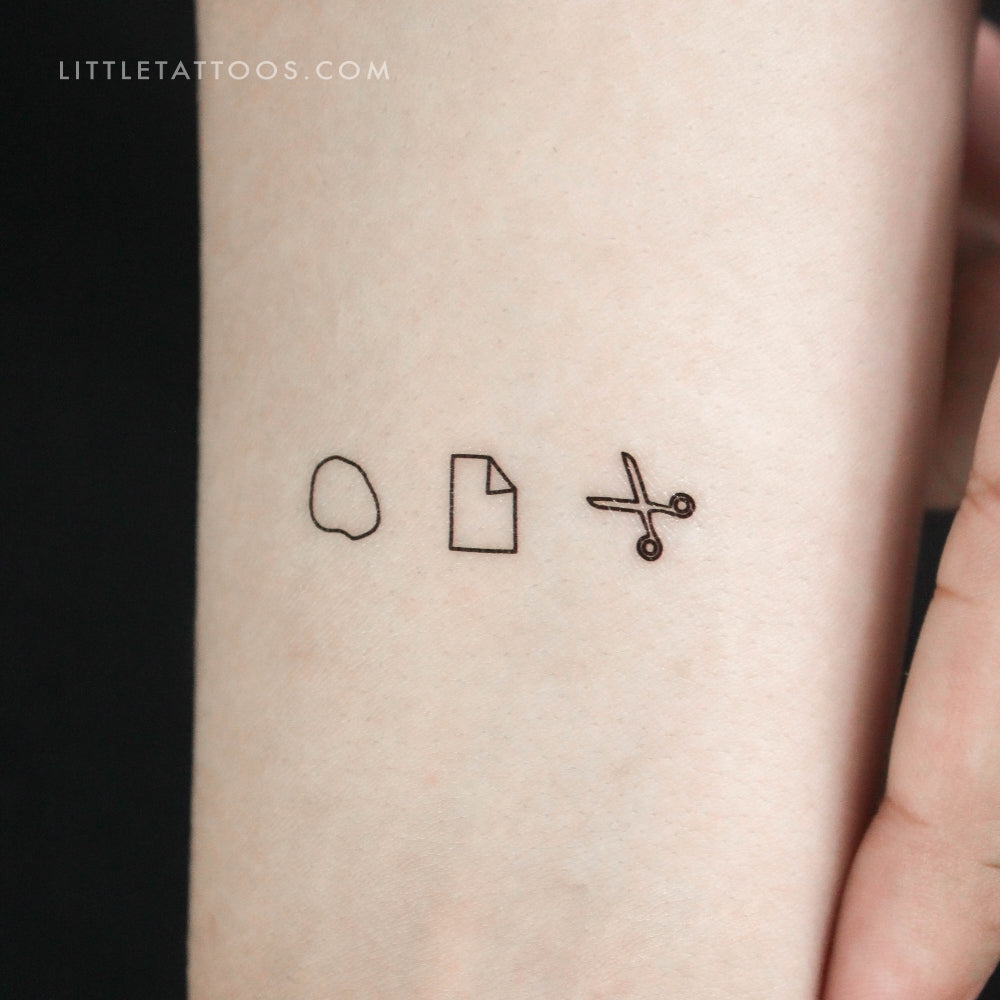 Tatuaje temporal de piedra, papel o tijera (juego de 3)