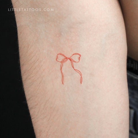 Red Ribbon Bow Temporary Tattoo - Set of 3