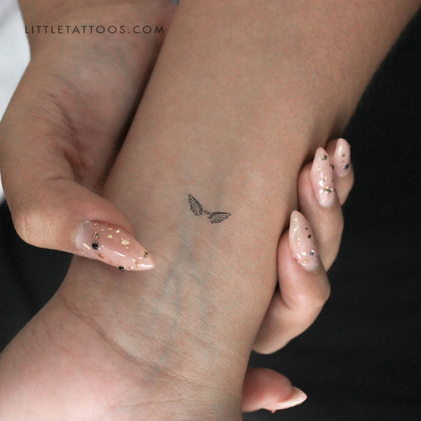 Tiny Angel Wings And Halo Temporary Tattoo - Set of 3