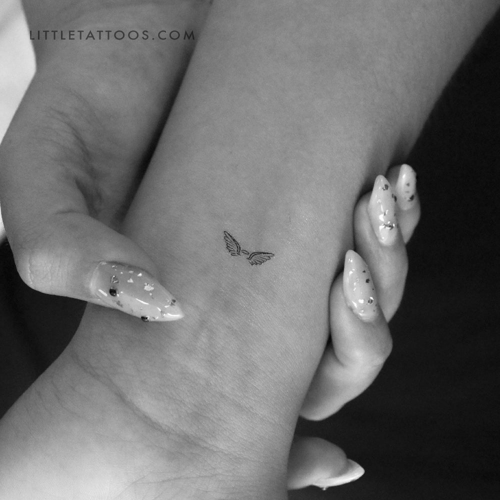 Tiny Angel Wings And Halo Temporary Tattoo - Set of 3