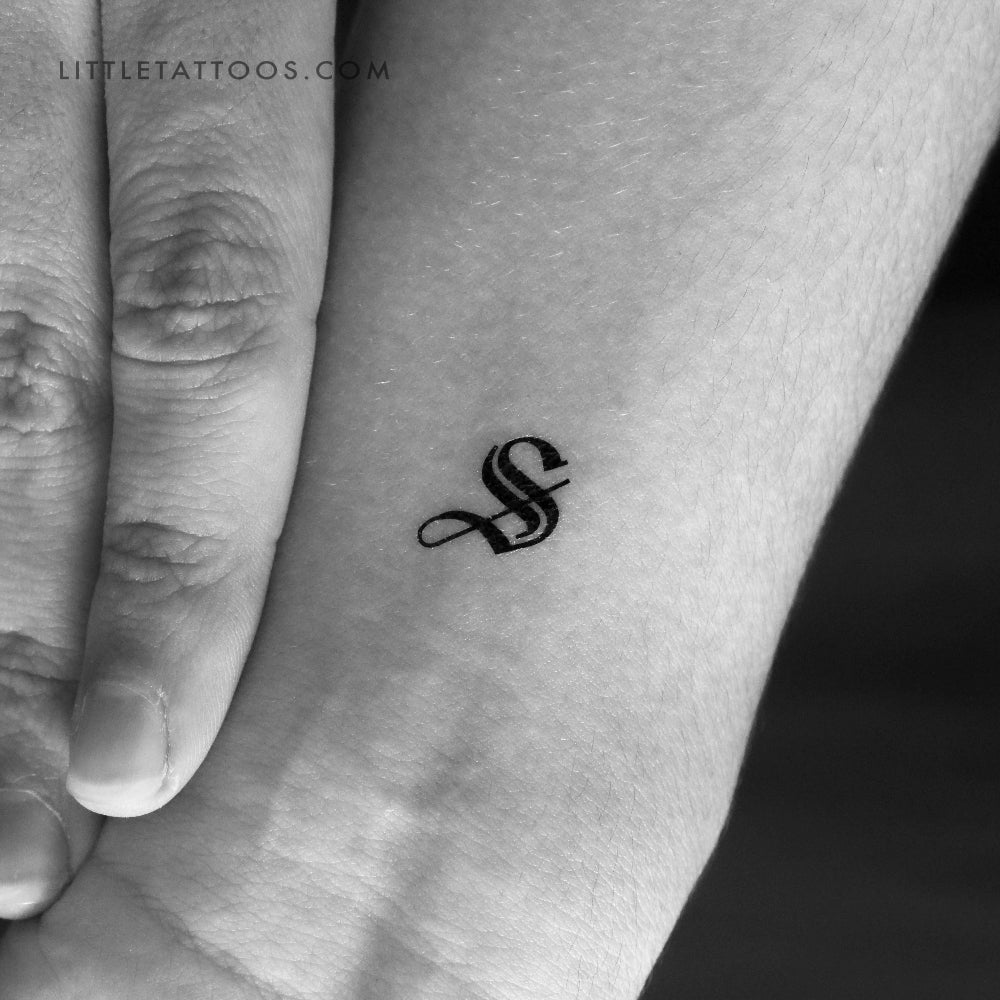 Tatuaje temporal de la letra S gótica - Juego de 3