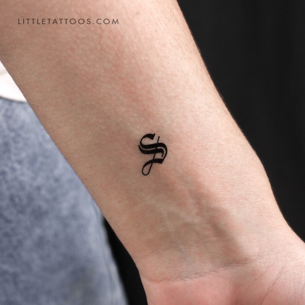 Tatuaje temporal de la letra S gótica - Juego de 3
