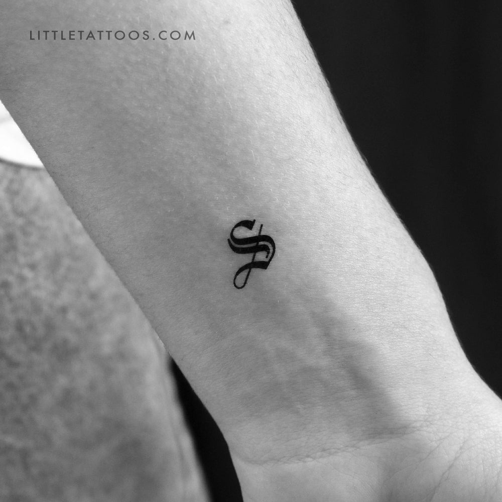 Tatuaje temporal de la letra S gótica - Juego de 3