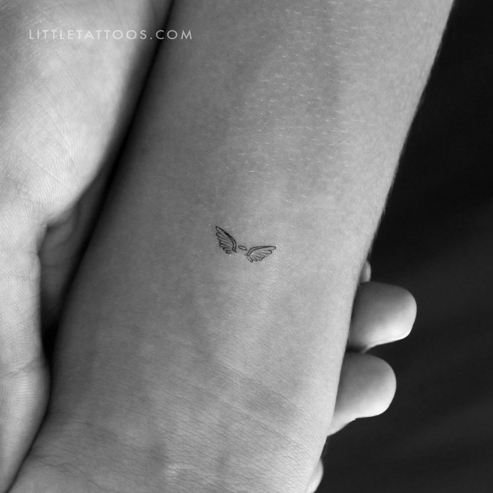 Tiny Angel Wings And Halo Temporary Tattoo - Set of 3