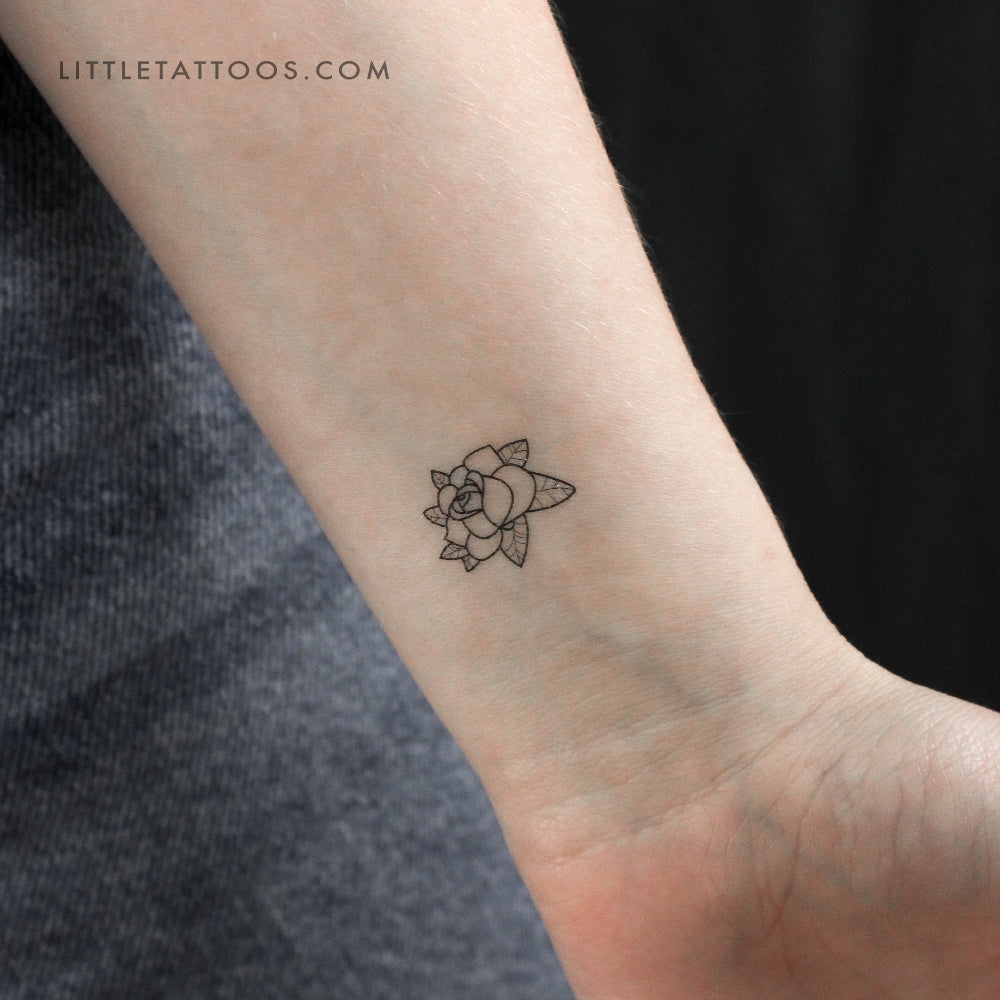 Tatuaje temporal de cabeza de rosa de línea fina - Juego de 3