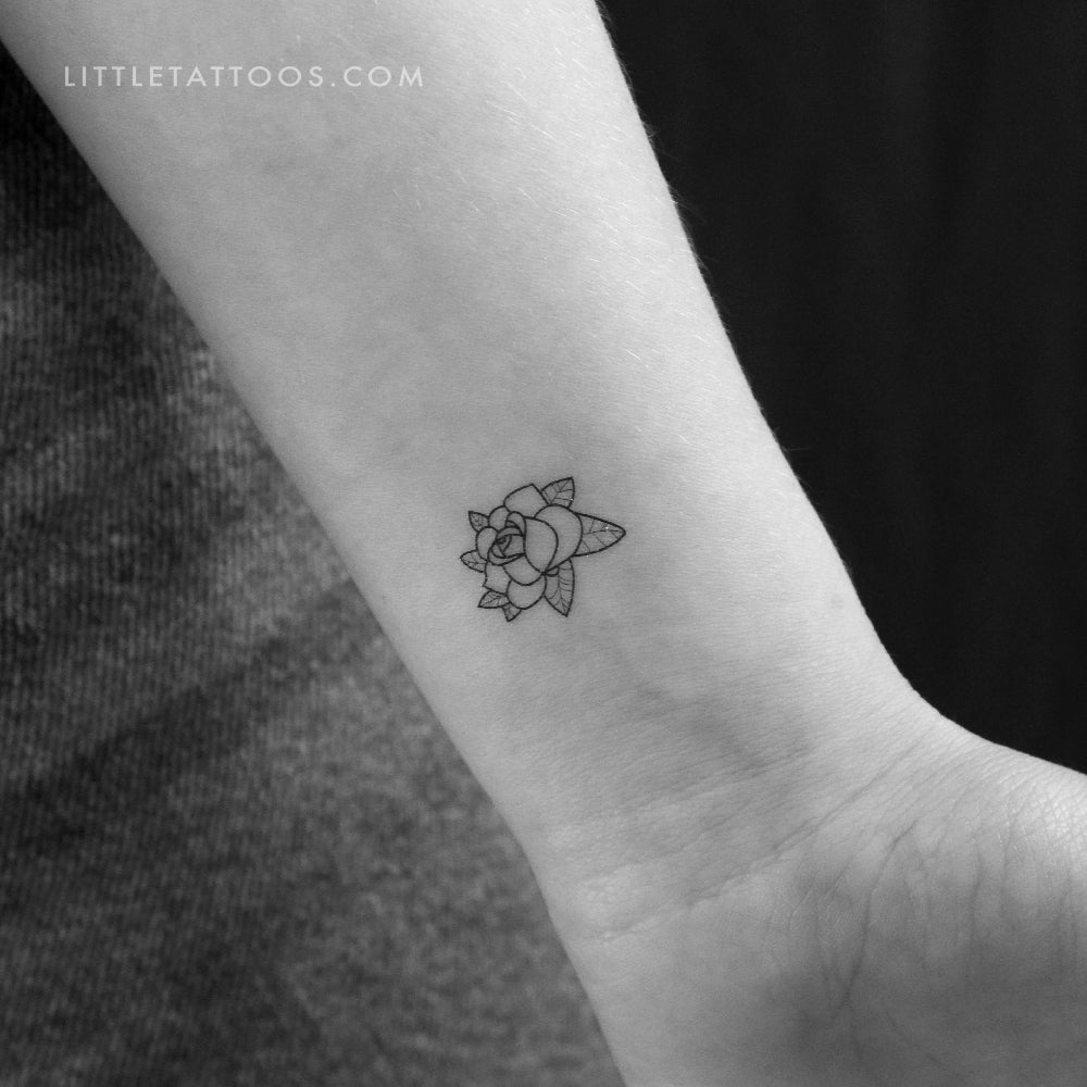 Tatuaje temporal de cabeza de rosa de línea fina - Juego de 3