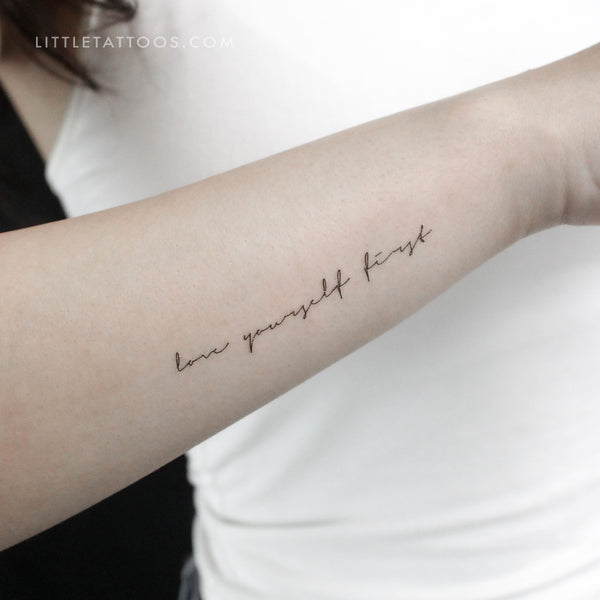 Handwritten Font Love Yourself First Temporary Tattoo - Set of 3