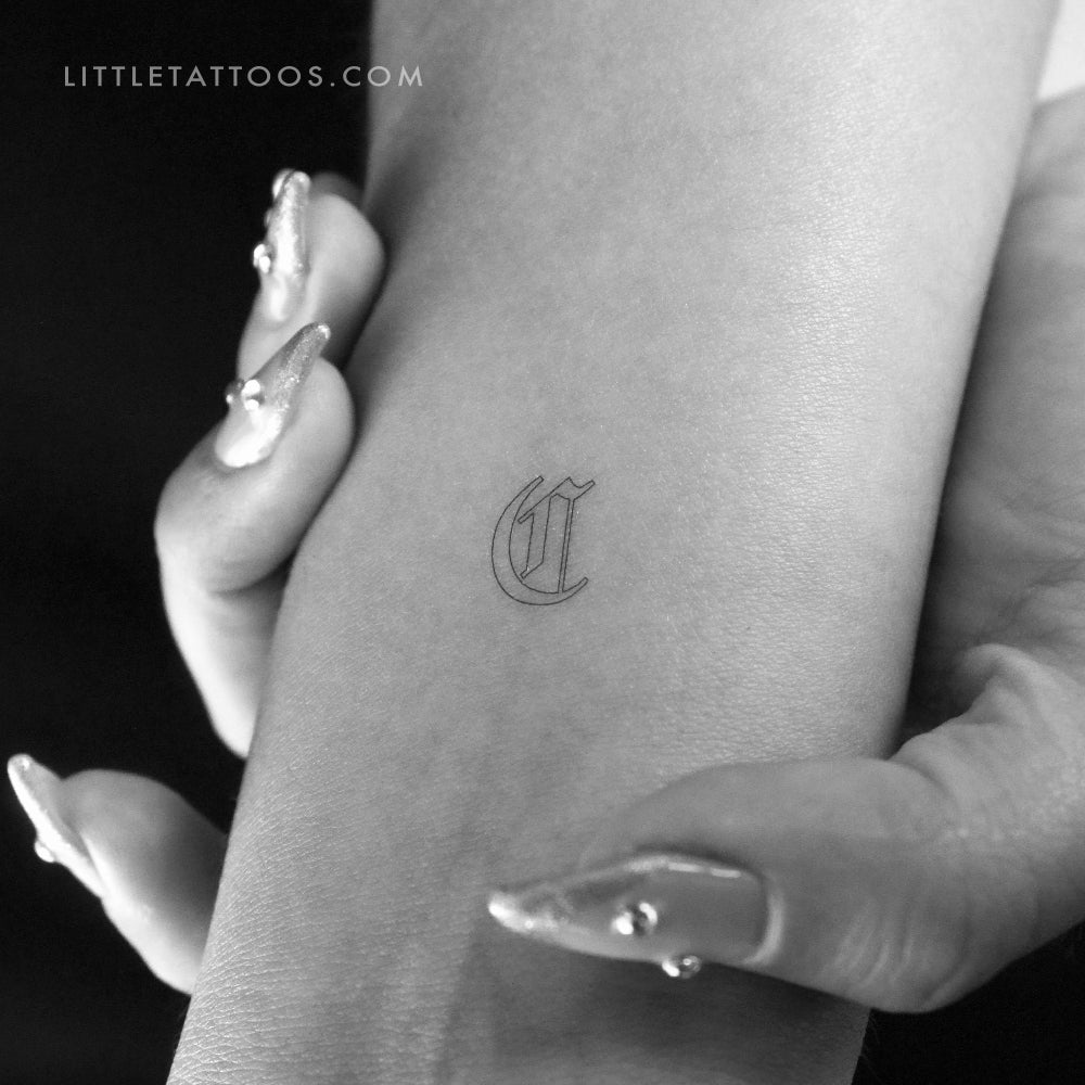 Old English C Letter Outline Temporary Tattoo - Set of 3