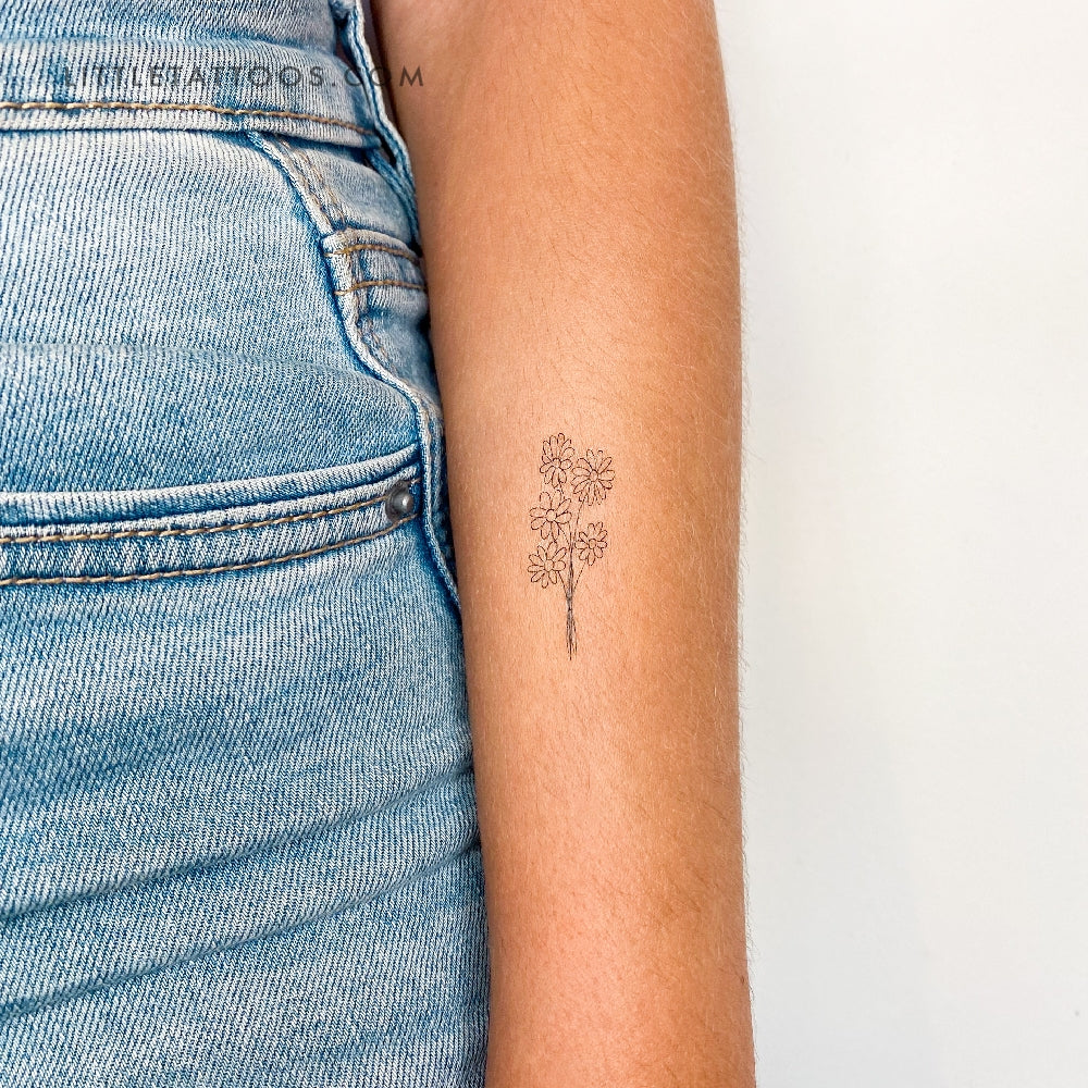Tatuaje temporal de ramo de margaritas pequeñas (juego de 3)
