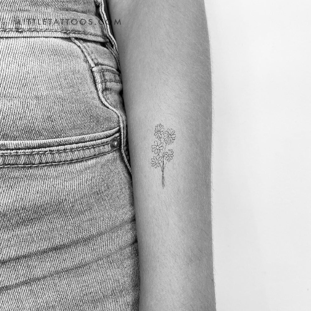Tatuaje temporal de ramo de margaritas pequeñas (juego de 3)