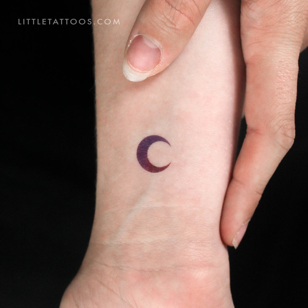 Purple and Pink Crescent Moon Temporary Tattoo - Set of 3