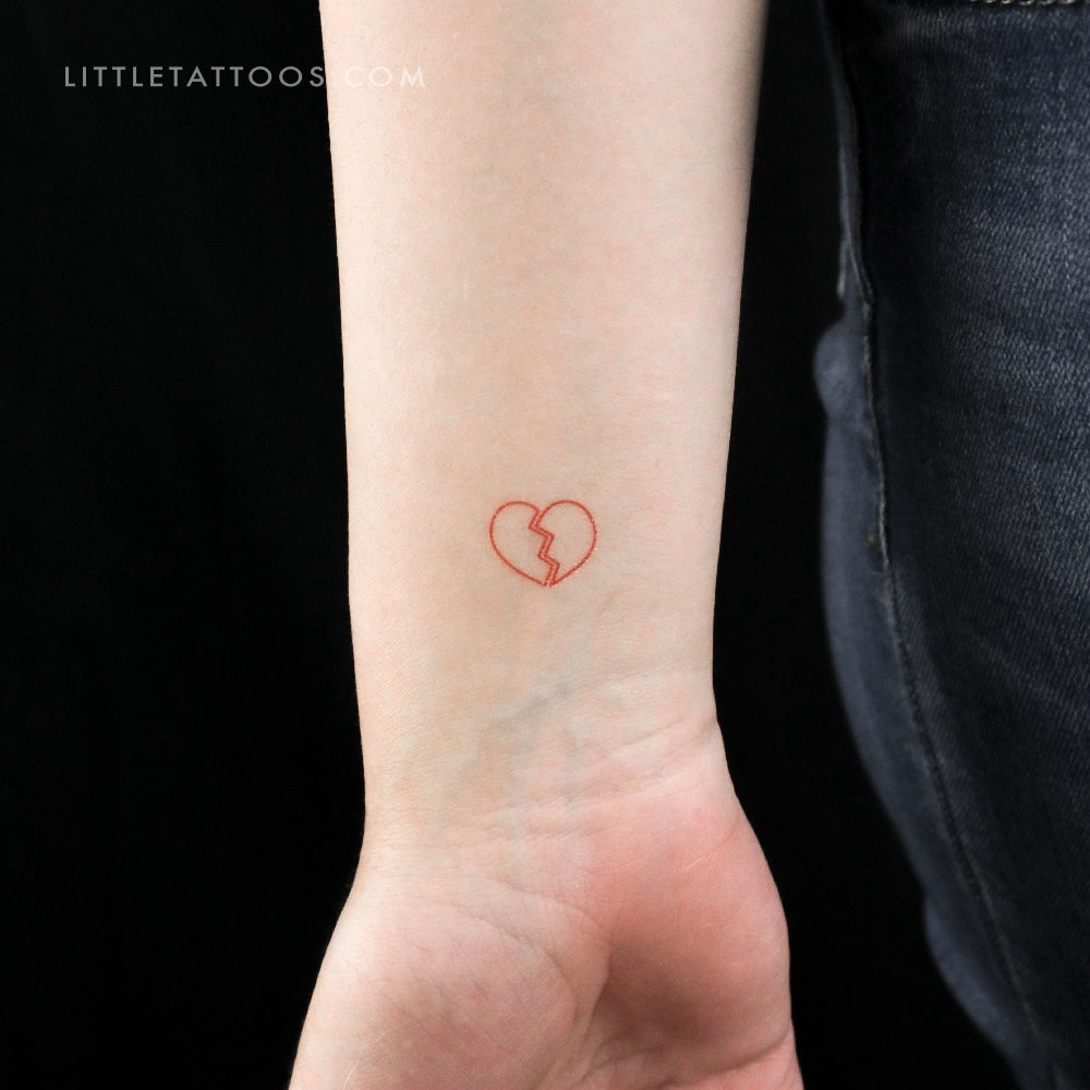 Red Broken Heart Temporary Tattoo - Set of 3