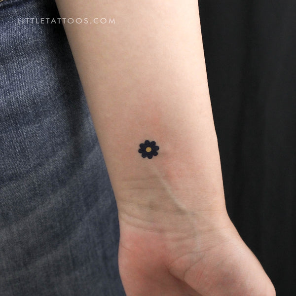 Dark Blue Flower Temporary Tattoo - Set of 3