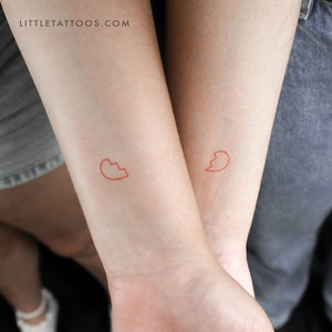 Matching Red Broken Heart Outline Temporary Tattoo - Set of 3+3