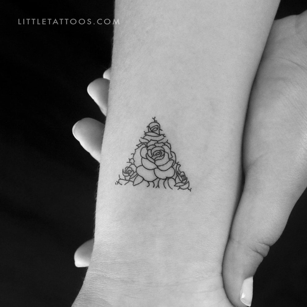 Tatuaje temporal de triángulo rosa de línea fina (juego de 3)