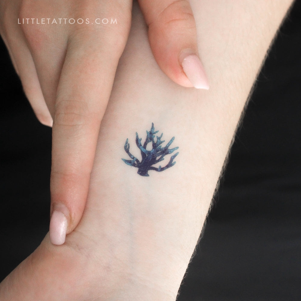 Tatuaje temporal de coral azul - Juego de 3