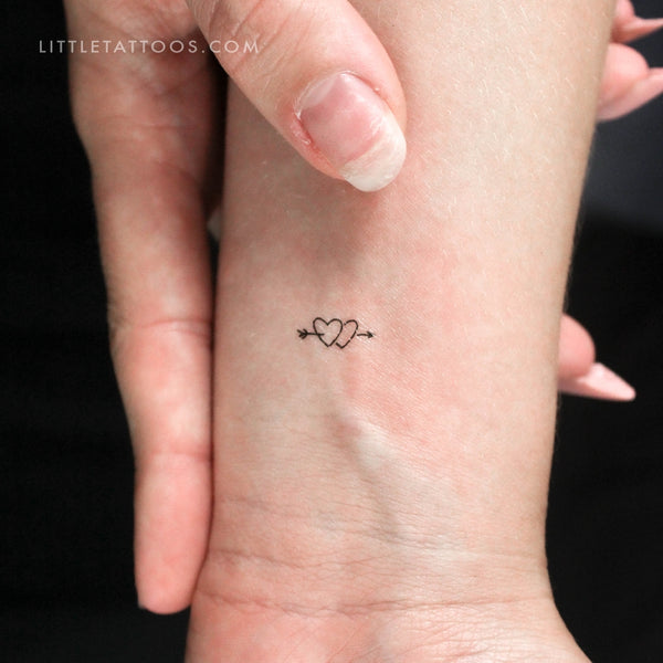 Hand-drawn Double Heart And Arrow Temporary Tattoo - Set of 3