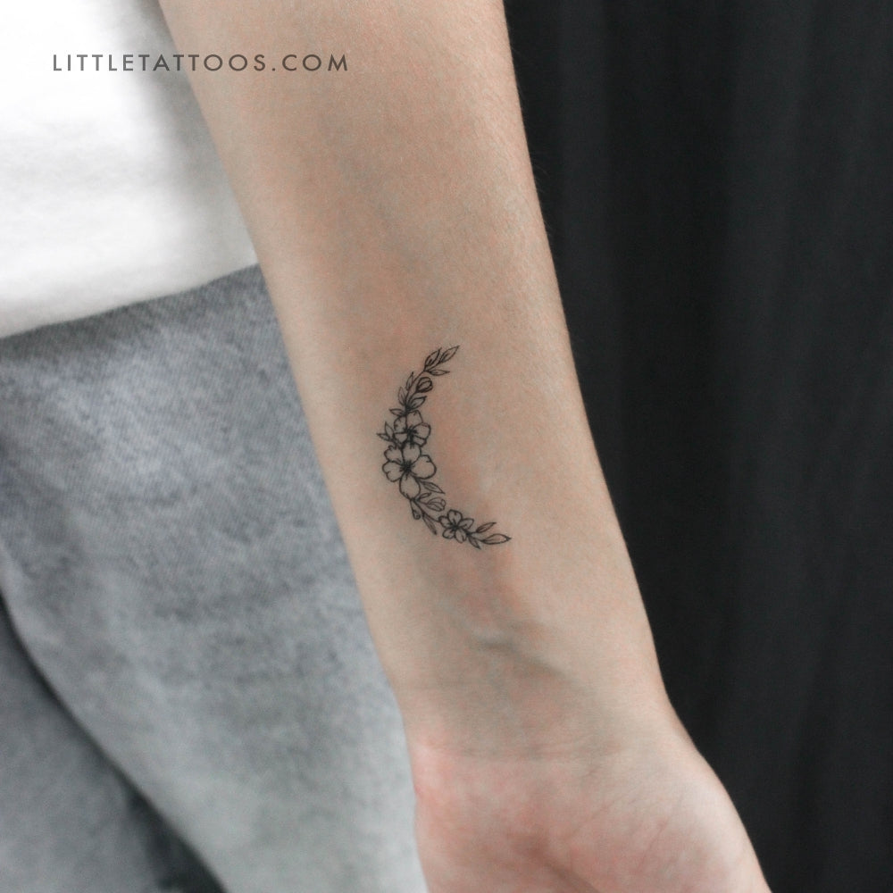 Crescent Moon with Flowers Tattoo Ideas